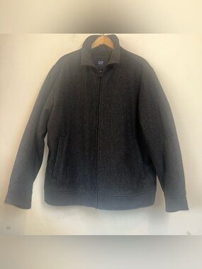 Vintage GAP Coat Jacket Mens XL Wool Blend Quilted Insulated Gray Full Zip Dad